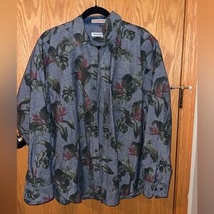 Tommy Bahama Men's Floral Tropical Print Button-Up Shirt Blue L/G